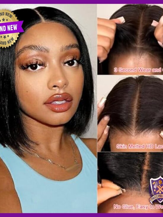 8 Inch Bob Wig Human Hair Pre Plucked Pre Cut Glueless HD Lace Front main image 4